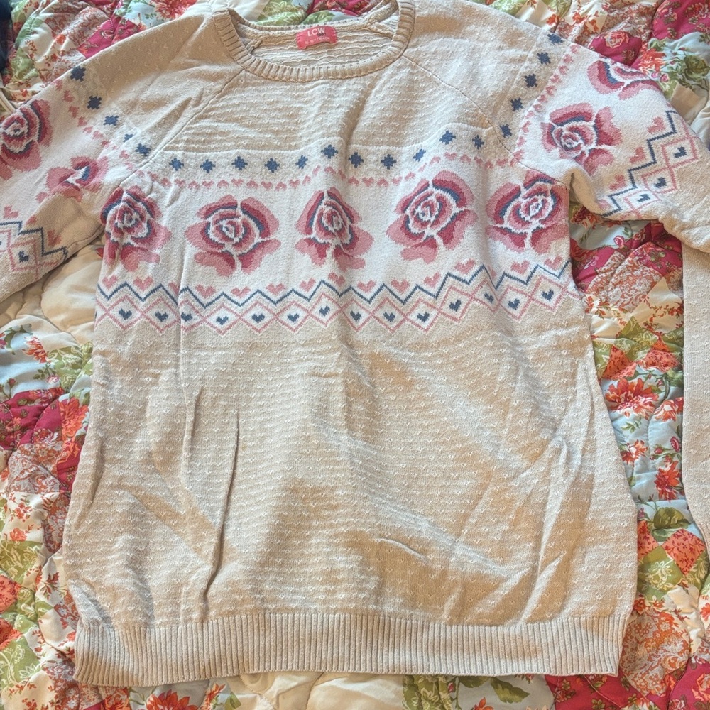 Cato Beige and Pink Floral Sweater 15-16 Y/ 164 CM